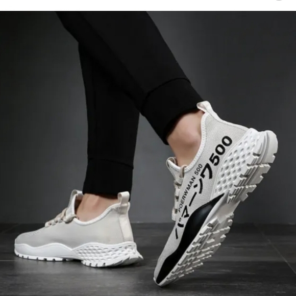 Men Casual Walking Sports Mesh Breathable Running Off White Shoes - Picture 5 of 5